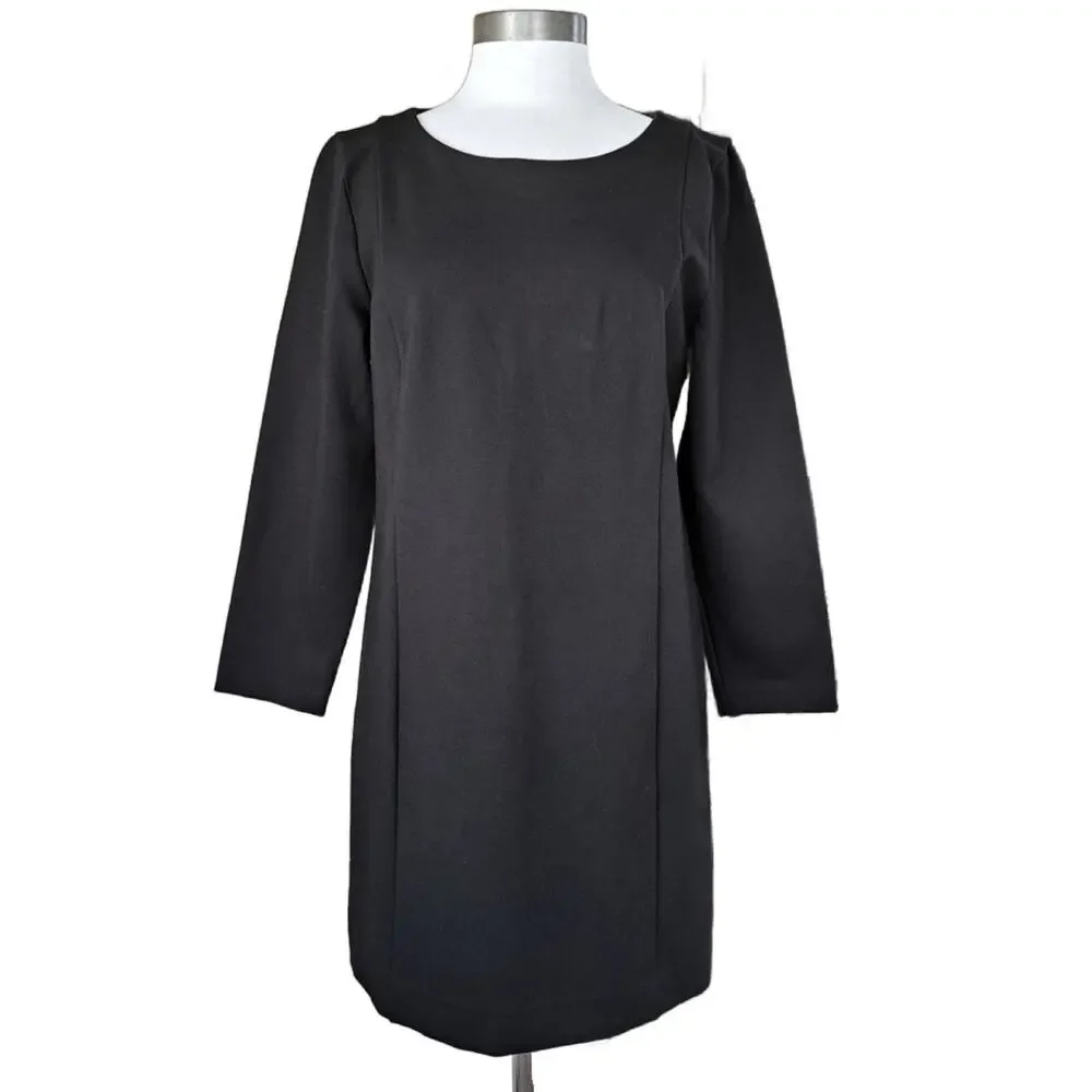 NEW J CREW Black Ponte Long Sleeve Mini Shift Dress Size Large